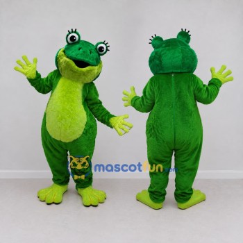 Custom Green and Lime Frog Character Mascot Costume Adult Full Body Suit for School Events
