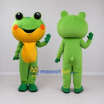 Custom Green and Yellow Frog Character Mascot Costume Adult Full Body Suit for School Events