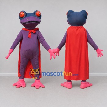 Custom Purple and Red Superhero Frog Mascot Costume Adult Full Body Suit for Theme Parties
