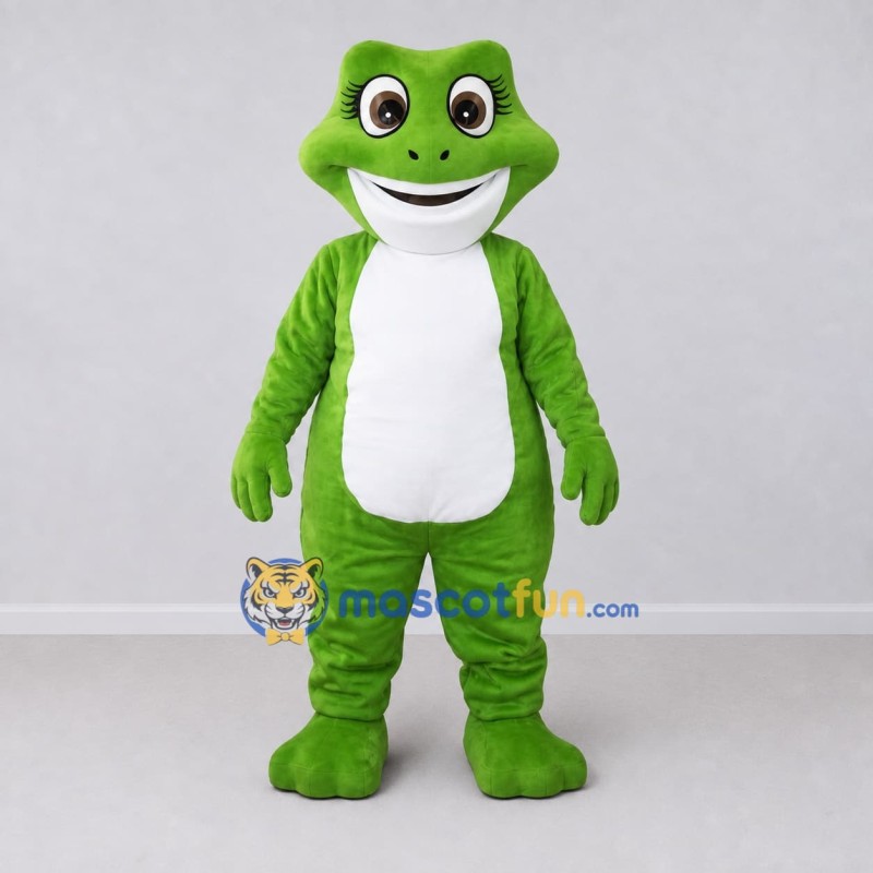 Custom Green and White Frog Character Mascot Costume Adult Full Body Suit for School Events Custom Green and White Frog Character Mascot Costume Adult Full Body Suit for School Events