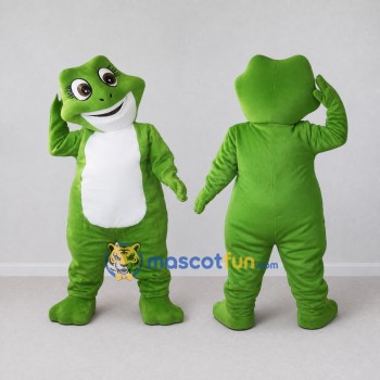 Custom Green and White Frog Character Mascot Costume Adult Full Body Suit for School Events