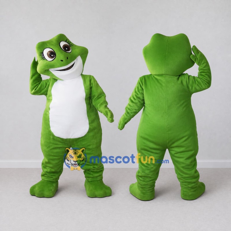 Custom Green and White Frog Character Mascot Costume Adult Full Body Suit for School Events Custom Green and White Frog Character Mascot Costume Adult Full Body Suit for School Events