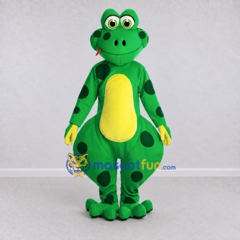 Custom Green and Black Spotted Frog Character Mascot Costume Adult Full Body Suit for School Events Custom Green and Black Spotted Frog Character Mascot Costume Adult Full Body Suit for School Events