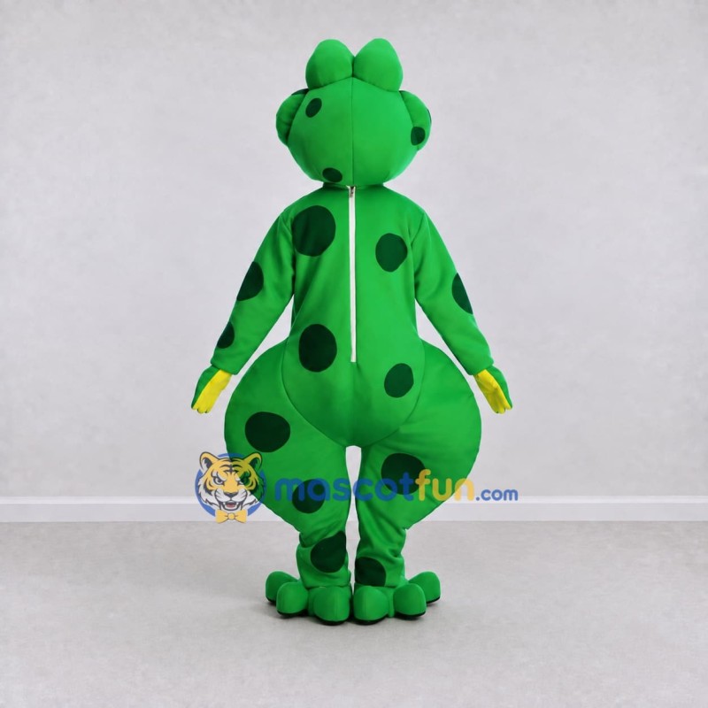 Custom Green and Black Spotted Frog Character Mascot Costume Adult Full Body Suit for School Events Custom Green and Black Spotted Frog Character Mascot Costume Adult Full Body Suit for School Events
