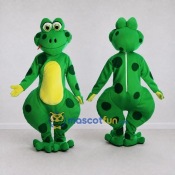 Custom Green and Black Spotted Frog Character Mascot Costume Adult Full Body Suit for School Events