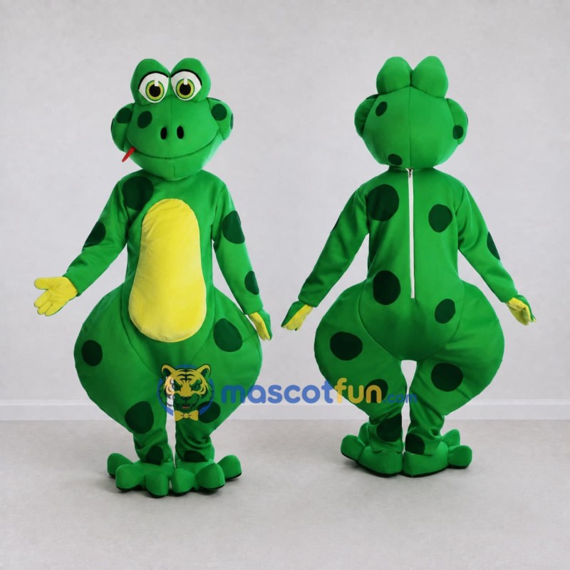 Custom Green and Black Spotted Frog Character Mascot Costume Adult Full Body Suit for School Events Custom Green and Black Spotted Frog Character Mascot Costume Adult Full Body Suit for School Events