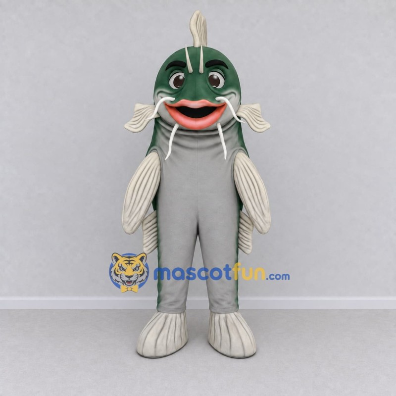 Custom Teal and Gray Catfish Character Mascot Costume Adult Full Body Suit for Ocean Events Custom Teal and Gray Catfish Character Mascot Costume Adult Full Body Suit for Ocean Events