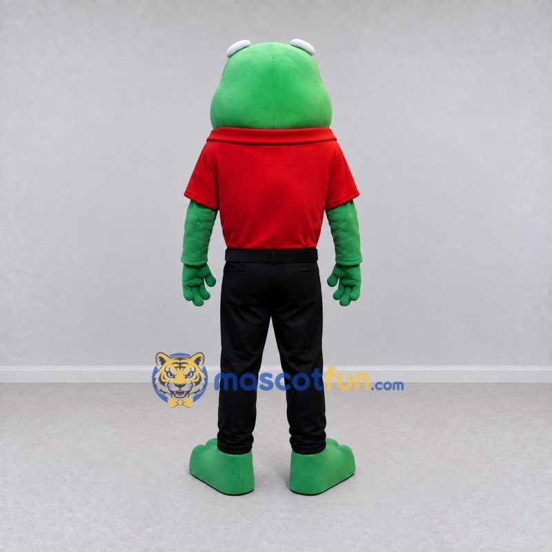 Custom Green and Red Frog in a Polo Shirt Mascot Costume Adult Full Body Suit for School Events Custom Green and Red Frog in a Polo Shirt Mascot Costume Adult Full Body Suit for School Events