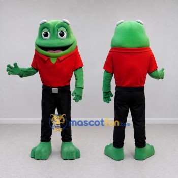 Custom Green and Red Frog in a Polo Shirt Mascot Costume Adult Full Body Suit for School Events