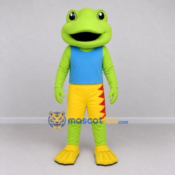 Custom Light Green and Blue Frog in Summer Clothes Mascot Costume Adult Full Body Suit for Summer Events Custom Light Green and Blue Frog in Summer Clothes Mascot Costume Adult Full Body Suit for Summer Events