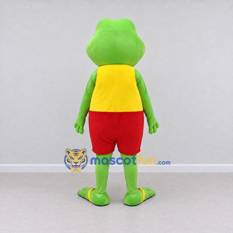 Custom Light Green and Yellow Frog in a Tank Top and Shorts Mascot Costume Adult Full Body Suit for Summer Events Custom Light Green and Yellow Frog in a Tank Top and Shorts Mascot Costume Adult Full Body Suit for Summer Events