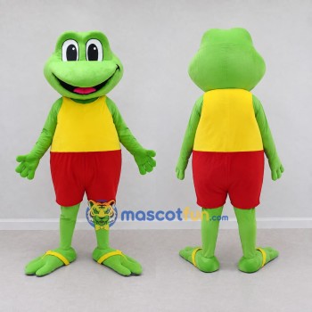 Custom Light Green and Yellow Frog in a Tank Top and Shorts Mascot Costume Adult Full Body Suit for Summer Events
