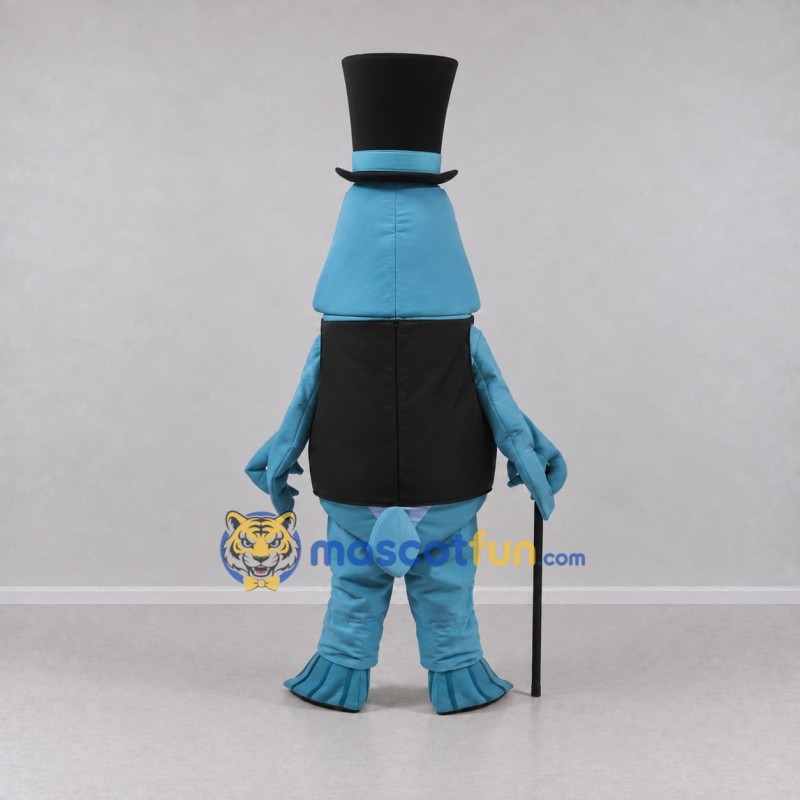 Custom Blue and Black Fish in a Top Hat and Vest Mascot Costume Adult Full Body Suit for Theme Parties
