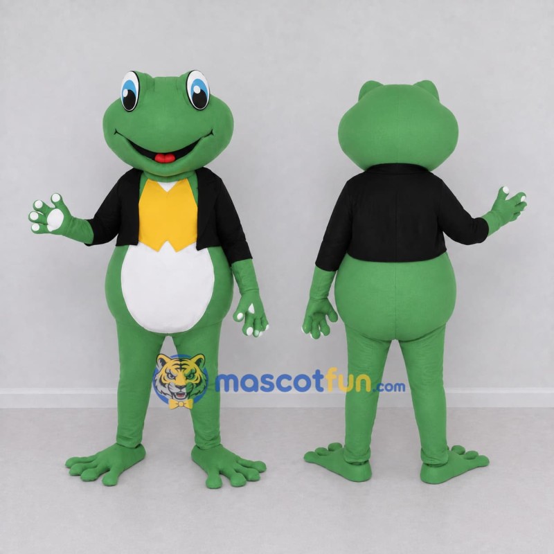 Custom Green and Black Frog in a Tuxedo Jacket Mascot Costume Adult Full Body Suit for Theme Parties Custom Green and Black Frog in a Tuxedo Jacket Mascot Costume Adult Full Body Suit for Theme Parties