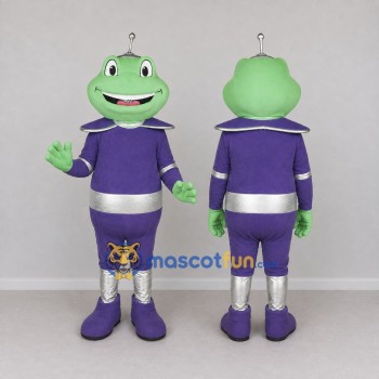 Custom Green and Purple Alien Character in a Space Outfit Mascot Costume Adult Full Body Suit for Theme Parties