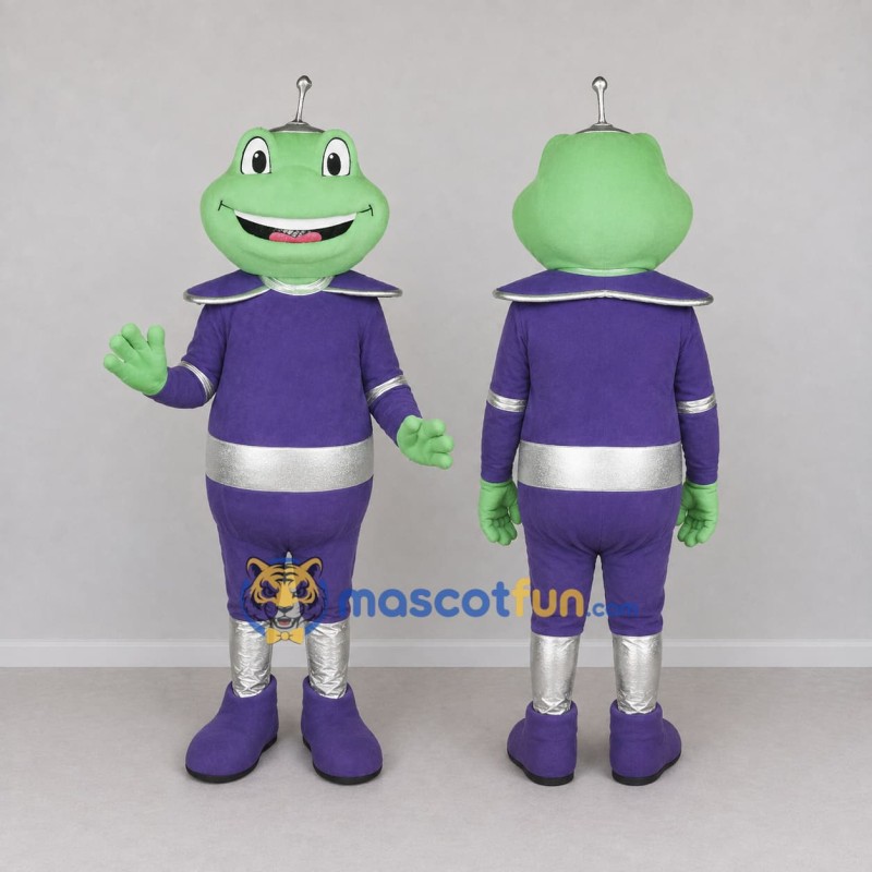 Custom Green and Purple Alien Character in a Space Outfit Mascot Costume Adult Full Body Suit for Theme Parties Custom Green and Purple Alien Character in a Space Outfit Mascot Costume Adult Full Body Suit for Theme Parties