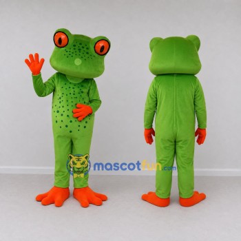 Custom Green and Orange Red-Eyed Tree Frog Character Mascot Costume Adult Full Body Suit for Wildlife Events