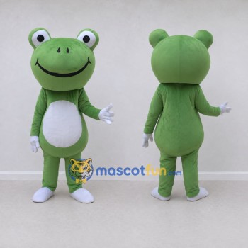 Custom Green and White Frog Character Mascot Costume Adult Full Body Suit for School Events
