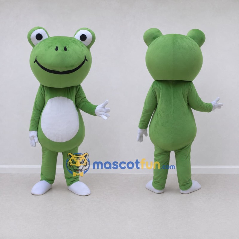 Custom Green and White Frog Character Mascot Costume Adult Full Body Suit for School Events Custom Green and White Frog Character Mascot Costume Adult Full Body Suit for School Events