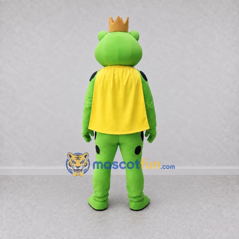Custom Green and Yellow Frog King with a Cape Mascot Costume Adult Full Body Suit for Theme Parties