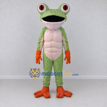 Custom Light Green and Orange Red-Eyed Tree Frog Character Mascot Costume Adult Full Body Suit for Wildlife Events