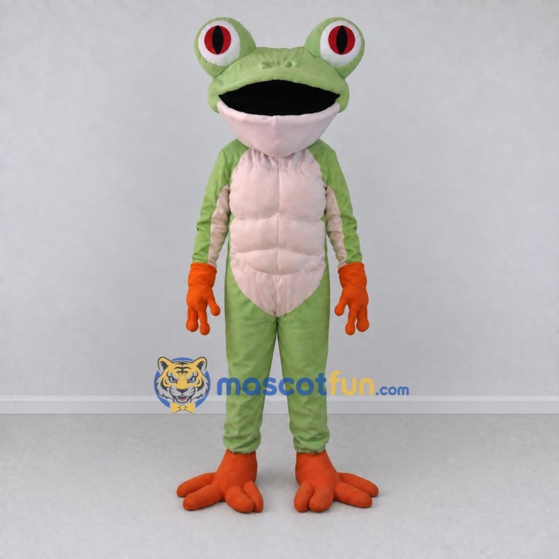 Custom Light Green and Orange Red-Eyed Tree Frog Character Mascot Costume Adult Full Body Suit for Wildlife Events Custom Light Green and Orange Red-Eyed Tree Frog Character Mascot Costume Adult Full Body Suit for Wildlife Events