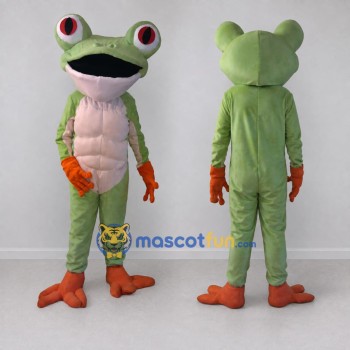 Custom Light Green and Orange Red-Eyed Tree Frog Character Mascot Costume Adult Full Body Suit for Wildlife Events