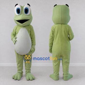 Custom Light Green and White Frog Character Mascot Costume Adult Full Body Suit for School Events