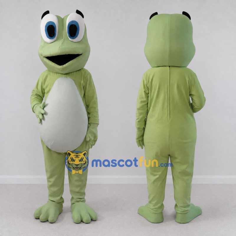 Custom Light Green and White Frog Character Mascot Costume Adult Full Body Suit for School Events Custom Light Green and White Frog Character Mascot Costume Adult Full Body Suit for School Events