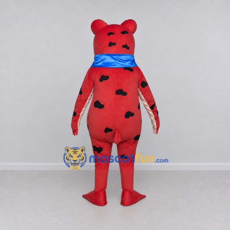 Custom Red and Black Spotted Frog with a Scarf Mascot Costume Adult Full Body Suit for School Events Custom Red and Black Spotted Frog with a Scarf Mascot Costume Adult Full Body Suit for School Events