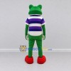 Custom Green and Purple Frog in a Striped Shirt Mascot Costume Adult Full Body Suit for School Events Custom Green and Purple Frog in a Striped Shirt Mascot Costume Adult Full Body Suit for School Events