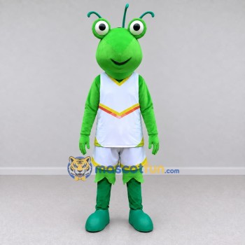 Custom Green and White Grasshopper Character in Sportswear Mascot Costume Adult Full Body Suit for Sports Events Custom Green and White Grasshopper Character in Sportswear Mascot Costume Adult Full Body Suit for Sports Events