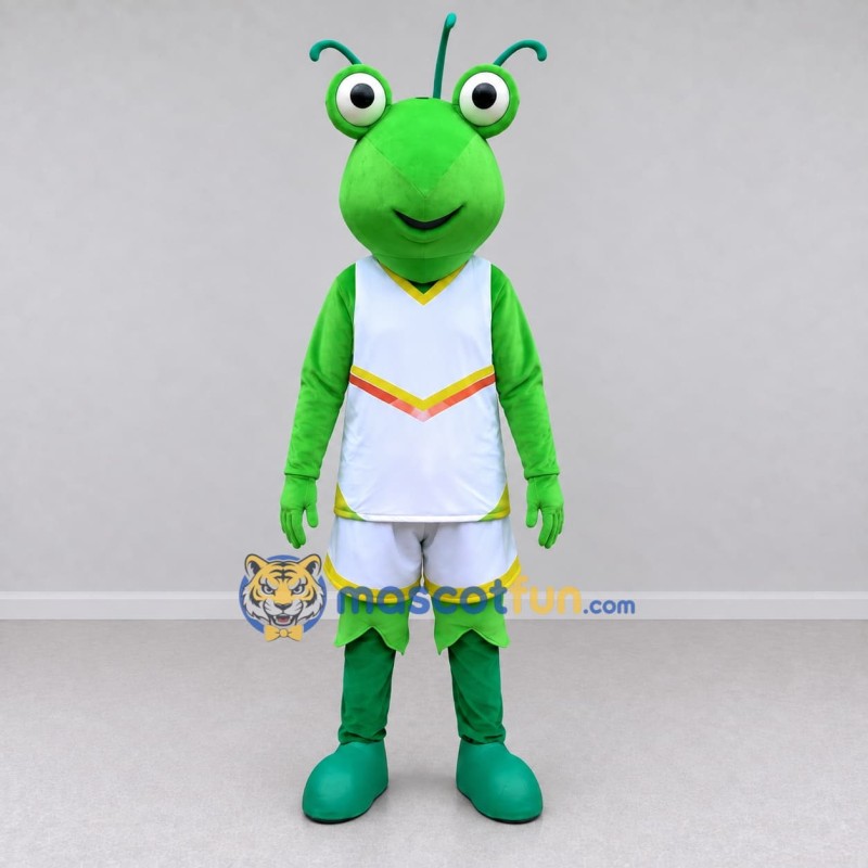 Custom Green and White Grasshopper Character in Sportswear Mascot Costume Adult Full Body Suit for Sports Events Custom Green and White Grasshopper Character in Sportswear Mascot Costume Adult Full Body Suit for Sports Events