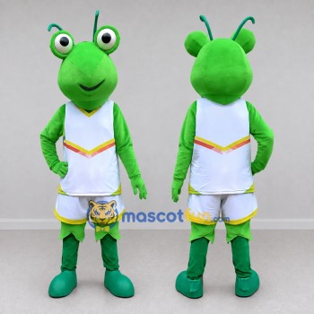 Custom Green and White Grasshopper Character in Sportswear Mascot Costume Adult Full Body Suit for Sports Events