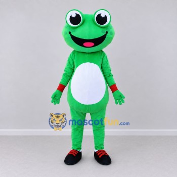 Custom Green and White Frog Character with Sneakers Mascot Costume Adult Full Body Suit for School Events