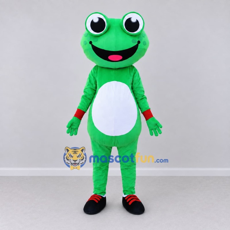 Custom Green and White Frog Character with Sneakers Mascot Costume Adult Full Body Suit for School Events Custom Green and White Frog Character with Sneakers Mascot Costume Adult Full Body Suit for School Events