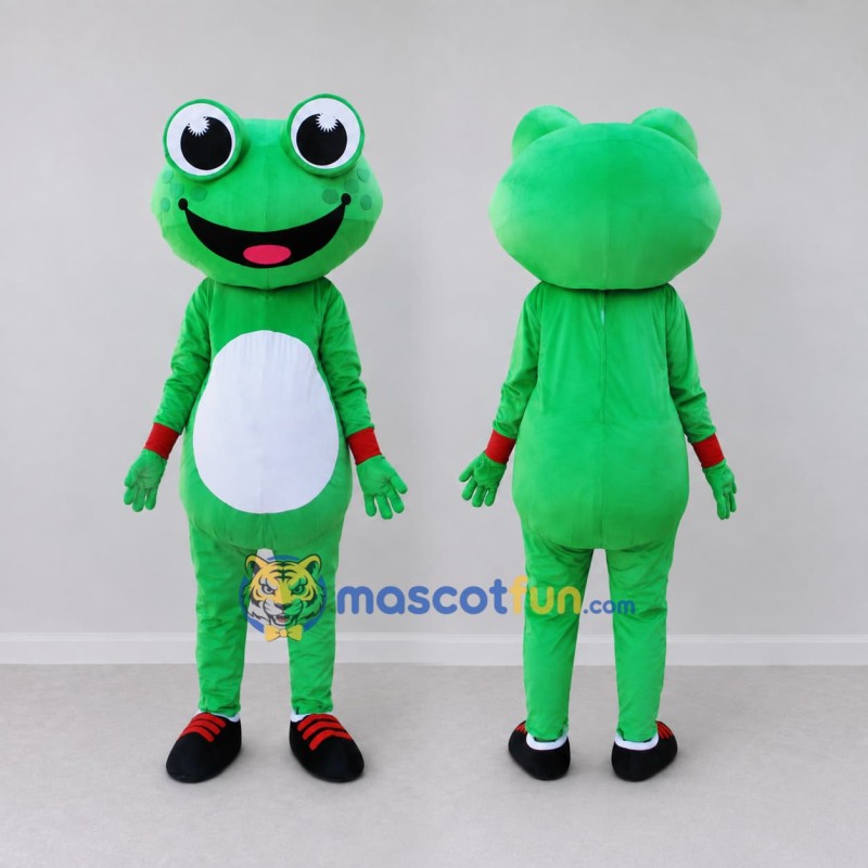 Custom Green and White Frog Character with Sneakers Mascot Costume Adult Full Body Suit for School Events Custom Green and White Frog Character with Sneakers Mascot Costume Adult Full Body Suit for School Events