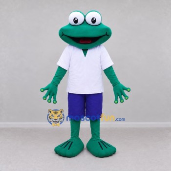 Custom Teal and White Frog in a Shirt and Shorts Mascot Costume Adult Full Body Suit for School Events