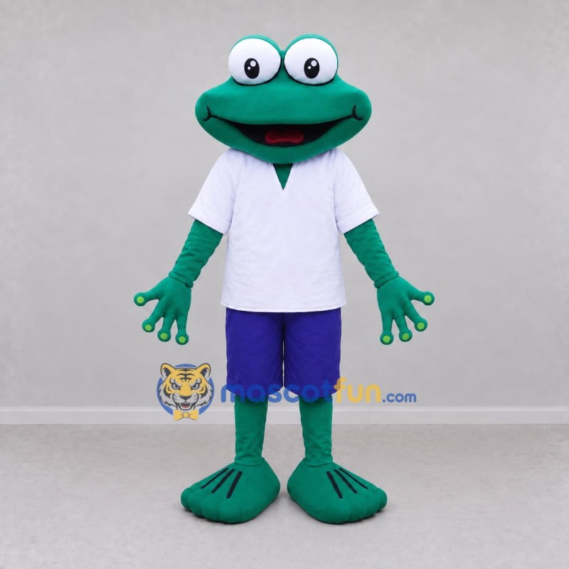 Custom Teal and White Frog in a Shirt and Shorts Mascot Costume Adult Full Body Suit for School Events Custom Teal and White Frog in a Shirt and Shorts Mascot Costume Adult Full Body Suit for School Events