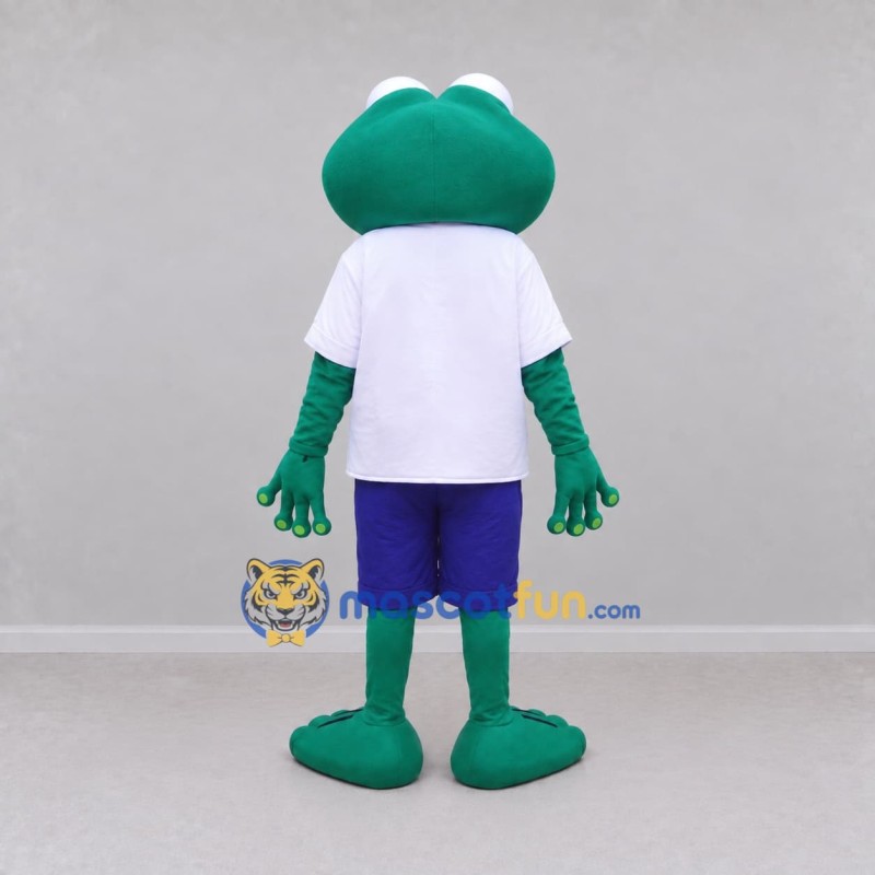 Custom Teal and White Frog in a Shirt and Shorts Mascot Costume Adult Full Body Suit for School Events Custom Teal and White Frog in a Shirt and Shorts Mascot Costume Adult Full Body Suit for School Events