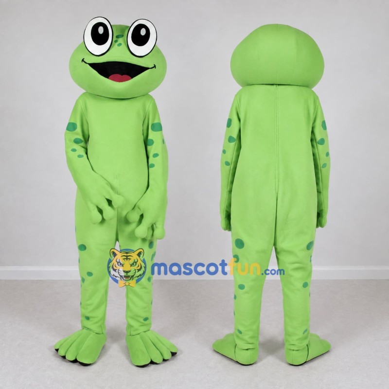 Custom Light Green Spotted Frog Character Mascot Costume Adult Full Body Suit for School Events Custom Light Green Spotted Frog Character Mascot Costume Adult Full Body Suit for School Events