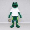 Custom Dark Green and White Frog in a Shirt Mascot Costume Adult Full Body Suit for School Events