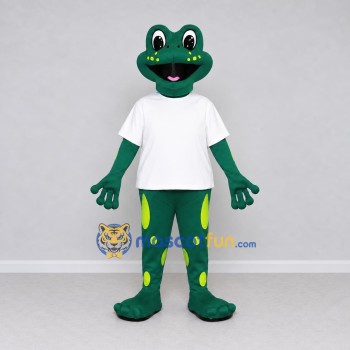 Custom Dark Green and White Frog in a Shirt Mascot Costume Adult Full Body Suit for School Events Custom Dark Green and White Frog in a Shirt Mascot Costume Adult Full Body Suit for School Events