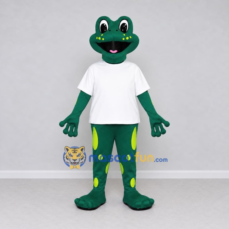 Custom Dark Green and White Frog in a Shirt Mascot Costume Adult Full Body Suit for School Events