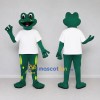 Custom Dark Green and White Frog in a Shirt Mascot Costume Adult Full Body Suit for School Events