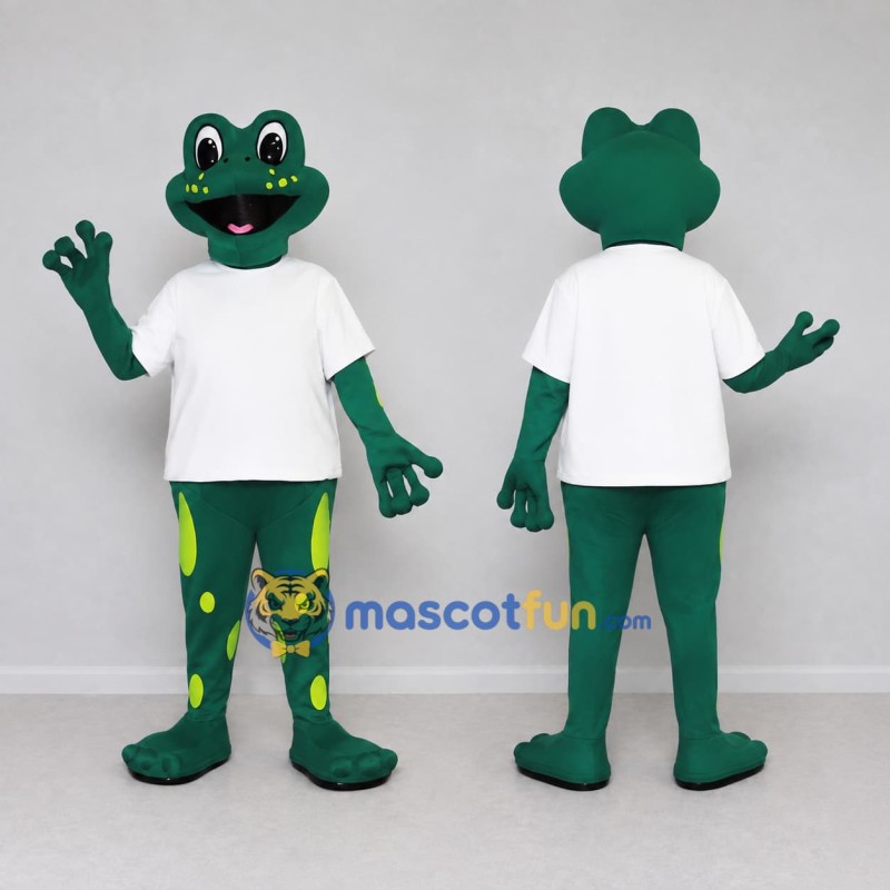 Custom Dark Green and White Frog in a Shirt Mascot Costume Adult Full Body Suit for School Events