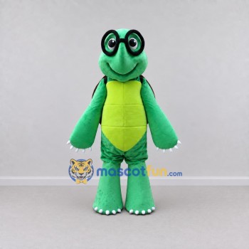 Custom Green and Brown Turtle with Glasses Mascot Costume Adult Full Body Suit for School Events Custom Green and Brown Turtle with Glasses Mascot Costume Adult Full Body Suit for School Events