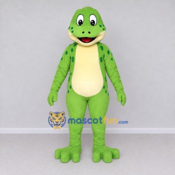 Custom Green and Cream Spotted Frog Character Mascot Costume Adult Full Body Suit for School Events Custom Green and Cream Spotted Frog Character Mascot Costume Adult Full Body Suit for School Events