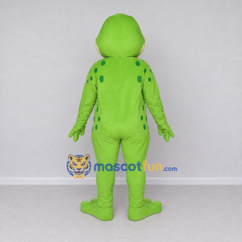 Custom Green and Cream Spotted Frog Character Mascot Costume Adult Full Body Suit for School Events Custom Green and Cream Spotted Frog Character Mascot Costume Adult Full Body Suit for School Events