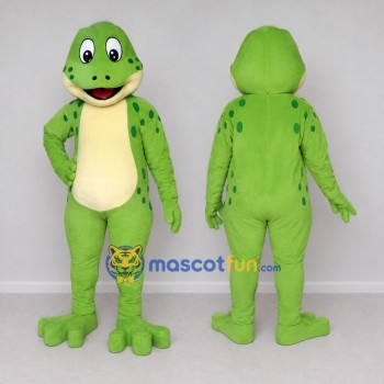 Custom Green and Cream Spotted Frog Character Mascot Costume Adult Full Body Suit for School Events